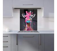 Premium Splashart Giraffe Face Pink Kitchen Splashback 6mm Toughened Glass Kitchen Splashback - Heat Resistant Splashback for Kitchens, Perfect for Cookers and Hobs, Polished Edges