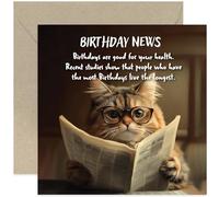 Premium Square Birthday Card for Dad Brother Daughter Mum, Funny Cat Animal Design, Hilarious Joke for Him or Her, Blank Inside with Envelope