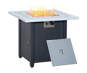 Premium Square Propane Fire Pit Table | Rattan Smokeless Heater with Lid & Lava