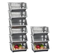 Premium Stackable Storage Basket Set - Modular 35cm Plastic Stacker Baskets for Kitchen, Pantry, Fruit & Vegetable Rack, Bathroom & Home Organisation - Durable Stackers (12)