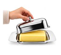 Premium Stainless Steel Butter Dish with Lid - Silver Butter Holder & Covered Serving Tray for 250g Butter, Modern 19.5cm Butter Container for Fridge, Kitchen Table & Dining