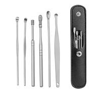 Premium Stainless Steel Ear Wax Removal Kit Ear Curette Ear Cleaner Tools for Children and Adult Earwax Removal Kit Cleaning Kit with Portable Bag 6 Pcs (Black)