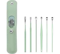 Premium Stainless Steel Ear Wax Removal Kit Ear Curette Ear Cleaner Tools for Children and Adult Earwax Removal Kit Cleaning Kit with Portable Bag 6 Pcs (Green)