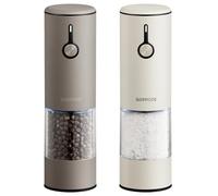 Premium Stainless Steel Electric Salt & Pepper Grinder Set - USB Rechargeable, One-Hand Operation, Adjustable Coarseness, LED Light, Dust Cover - Modern Brown & Cream Kitchen Essentials