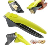 Premium Stainless Steel Garlic Press with Non-Slip Handle, Grey & Green - Crushes Garlic, Ginger and Herbs Effortlessly - Ideal for Daily Cooking, Christmas Menu and Holiday Dinners