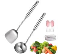 Premium Stainless Steel Kitchen Utensil Set, 6-Piece Heavy Duty Cooking Tools with Ergonomic Handle, Heat Resistant & Dishwasher Safe, Includes Spatula, Ladle, Skimmer & Pasta Server (2PCS-A)