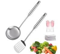 Premium Stainless Steel Kitchen Utensil Set, 6-Piece Heavy Duty Cooking Tools with Ergonomic Handle, Heat Resistant & Dishwasher Safe, Includes Spatula, Ladle, Skimmer & Pasta Server (2PCS-B)
