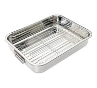 Premium Stainless Steel Roasting Pan with Removable Rack - Deep Oven Tray with Folding Handles - Oven Roaster Tin for Turkey, Meat, Veg, Dishwasher Safe (Extra Large 42cm X 31cm)