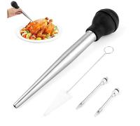 Premium Stainless Steel Turkey Baster, Silicone Bulb and 2 Injector Needles | Meat Injector Set with Cleaning Brush for Turkey, Chicken, Beef, Roasting, Grilling and BBQ Cooking
