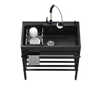Premium Stainless Steel Utility Sink for Kitchen & Laundry Black Design with Hot/Cold Water Faucet Ideal for Restaurants & Garages 60x45x86cm Durable & Stylish Storage Shelves