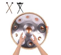 Premium Steel Hand Drum, 22" 9/10/12 Notes D Minor Handpan Instrument, Steel Handpan Drums For Adults And Children, 432Hz/440Hz Hand Drum Percussion Instrument(Gold+Silver,9 notes(440HZ))