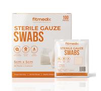 Premium Sterile Gauze Swabs 5cm x 5cm - Pack of 100 for Wound Care- Soft Non Woven Cotton Swabs for Cleaning & Dressing Changes- Breathable Non Adherent Dressing Pads for First Aid