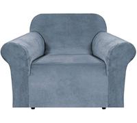 Premium Stone Blue Velvet Stretch Sofa Cover Non-Slip Armchair Slipcover for 1 Seater Couch Soft Thick Fabric Protector for Living Room Furniture Easy Fit and Care.
