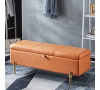 Premium Storage Ottoman Bench,Faux Leather Storage Bench,Modern End Of Bed Bench,Rectangle Upholstered Ottoman For Living Room Bedroom Entryway,orange,39inch(100cm)