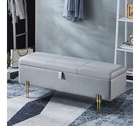 Premium Storage Ottoman Bench,Faux Leather Storage Bench,Modern End Of Bed Bench,Rectangle Upholstered Ottoman For Living Room Bedroom Entryway,gray,24inch(60) cm