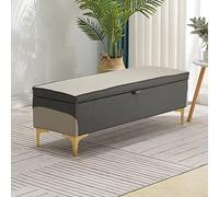 Premium Storage Ottoman Bench,Faux Leather Wicker Storage Bench,Rectangle Storage Chest Ottoman For Living Room Bedroom Entryway,light gray,47inch(120cm)