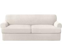 Premium Stretch Sofa Covers with Separate TCushions NonSlip Elastic Fabric for Living Room Ivory Color Fits 2 Cushion Sofas Durable & Stylish Protector
