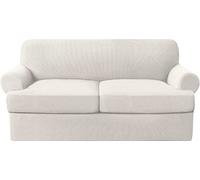 Premium Stretch Sofa Covers with Separate TCushions NonSlip Elastic Furniture Protection for Living Room (Ivory Color Fits 2 Cushions)