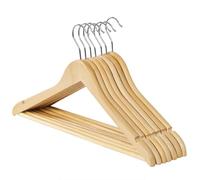 Premium Strong Brown Wooden Coat Hangers, Pack of 20 Heavy Duty Solid Wood Hangers with Non Slip Trouser Bar, 360° Rotating Hook, Space Saving Closet Organizer for Clothes, Coats, Suits & Jackets