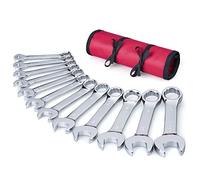 Premium Stubby Combination Wrench Set with Roll-up Pouch, 12-Piece, Metric, 8mm to 19mm, No Skipped Size | Cr-V Steel, Mirror Polished Finish | Short Length and Slim Body, Perfect for Confined Areas