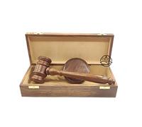 Premium Sturdy Handcrafted Wooden Gavel Boxed Set Cream Color Polished Gavel and Sound Block Gift Box Set for Lawyer, Judge and Auctioneer
