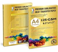 Premium Sublimation Heat Transfer Paper 125gsm with A4×100 Sheets Both for Polyester Fabric and Hard Stiff Substrate Materials Suitable for Epson,Sawgrass Sublimation Ink Printer