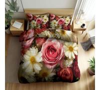Premium Surrealism Floral Delicate Rose Duvet Cover, Pink Reversible Quilt Cover With Zipper Closure, Soft Cosy Double Bedding Sets 200 × 200 cm with Pillowcases