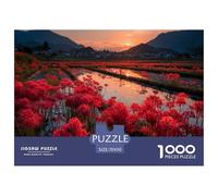 Premium Sustainable 1000 Piece Natural Scenery Classic Puzzle - Sunset & Starry Flower Fields & Mountains - Suitable for Adults & Kids Ages 12+ Birthday Gift 70x50cm/1000pcs