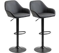 Premium Swivel Barstools - Set of 2 - PU Leather - Footrest - Backrest - Black