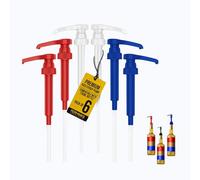 Premium Syrup Pump Compatible with Torani 750 ml Bottle, Davinci Syrups - No Spill, No Clog Syrup Pump Dispenser for Vanilla, Snow Cone, Coffee Flavoring & More (Pack of 6, Red, White & Blue)