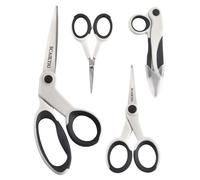 Premium Tailor Sewing Scissors Bundle, 8.1" Heavy Duty Sharp Fabric Scissors, 5.1"/4" Detail Embroidery Scissors, 5" Thread Snips with Comfort Grip (Grayish White)