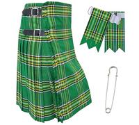 Premium Tartan Kilts for Men, Men's Traditional Irish Pride Tartan Kilt - 5 Yards 16oz Acrylic Wool featuring Leather Straps, Kilt Flashes, and Kilt Pin (Irish Pride, Belly Button 46")