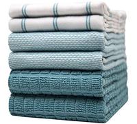 Premium Tea Towels (20”x 28”/ 50 x 70 cm, 6 Pack) - Large Cotton Kitchen Tea Towel - Flat & Terry Towel - Highly Absorbent Tea Towels Set with Hanging Loop (Teal)