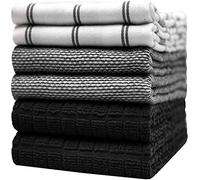 Premium Tea Towels (20”x 28”/ 50 x 70 cm, 6 Pack) - Large Cotton Kitchen Tea Towel - Flat & Terry Towel - Highly Absorbent Tea Towels Set with Hanging Loop (Grey)