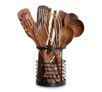 Premium Teak Kitchen Utensils Set - 11 Piece Wooden Spoon Collection with Utensil Holder for Non-Stick Cookware, Heat-Resistant, Eco-Friendly & Durable, Handcrafted Natural Teak Spatulas for Cooking