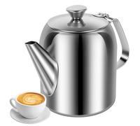 Premium Teapot 32oz,Stainless Steel Tea Pot with Stay Cool Handle and Non-Drip Perfect Pour Spout, Mirror Polished Silver Coffee & Tea Maker, 5 Cup Capacity(32 oz)