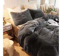 Premium Teddy Cuddles Fleece Duvet Quilt Cover Set, with Pillowcase - Super Soft, Warm, Thermal Bedding - Cosy, Fuzzy Teddy Bear Blanket - Hug & Snug Quilt Cover Bedding Set (Charcoal, Single)