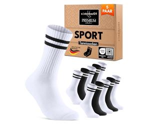 Premium Tennis Socks Sports Socks with Reinforced Heel & Toe, Padded Sole Cotton Breathable Crew Socks for Men & Women, 3 pairs white + 2 pairs black, 43-46