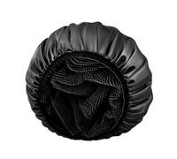 Premium Terry Lined Shower Cap for Women & Men - Extra Large Waterproof Bath Cap with Triple Layer Protection, Soft & Absorbent, Fits Long & Thick Hair, Reusable & Travel-Friendly (Black)