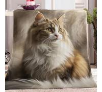 Premium Thermal Warm Grey Blankets Super Soft Flannel 3D Beautiful Animals Cat Throw Super Soft Warm Cosy Travel Sofa Settee and Bed Winter Blankets Single for Couch Bed