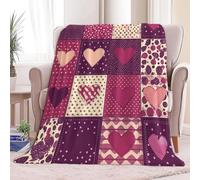 Premium Thermal Warm Single Color Blocks Hearts Blanket, Super Soft Fleece Vintage Valentine Quilt Nostalgic Design Sherpa Throw Blanket, Cozy Fluffy Lightweigh Blanket for Bed Sofa Couch 130 x 150 cm
