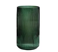 Premium Thickened Green Glass Vase, Ribbed, Rustic Home Decor, Green Decorative Vase, Oblong Shape, Perfect for Shelf, Table, Entryway, Housewarming Party, 9.5 x 9.5 x 19.5 cm, 540g