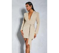 Premium Tie Front Blazer Dress MissPap Stone 6
