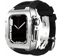 Premium Titanium Alloy Case Rubber Watch Strap,Compatible with Apple Watch 8 7 45/44mm, Mod Kit Men's Metal Bezel Fluororubber Band,For Iwatch 6 5 4 SE Replacement Case and Band