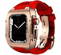 Premium Titanium Alloy Case Rubber Watch Strap,Compatible with Apple Watch 8 7 45/44mm, Mod Kit Men's Metal Bezel Fluororubber Band,For Iwatch 6 5 4 SE Replacement Case and Band