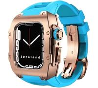Premium Titanium Alloy Case Rubber Watch Strap,Compatible with Apple Watch 8 7 45/44mm, Mod Kit Men's Metal Bezel Fluororubber Band,For Iwatch 6 5 4 SE Replacement Case and Band
