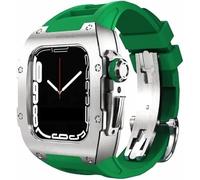 Premium Titanium Alloy Case Rubber Watch Strap，Compatible with Apple Watch 8 7 45/44mm, Mod Kit Men's Metal Bezel Fluororubber Band，For Iwatch 6 5 4 SE Replacement Case and Band