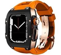 Premium Titanium Alloy Case Rubber Watch Strap,Compatible with Apple Watch 8 7 45/44mm, Mod Kit Men's Metal Bezel Fluororubber Band,For Iwatch 6 5 4 SE Replacement Case and Band