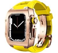 Premium Titanium Alloy Case Rubber Watch Strap，Compatible with Apple Watch 8 7 45/44mm, Mod Kit Men's Metal Bezel Fluororubber Band，For Iwatch 6 5 4 SE Replacement Case and Band