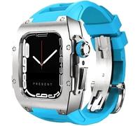 Premium Titanium Alloy Case Rubber Watch Strap，Compatible with Apple Watch 8 7 45/44mm, Mod Kit Men's Metal Bezel Fluororubber Band，For Iwatch 6 5 4 SE Replacement Case and Band